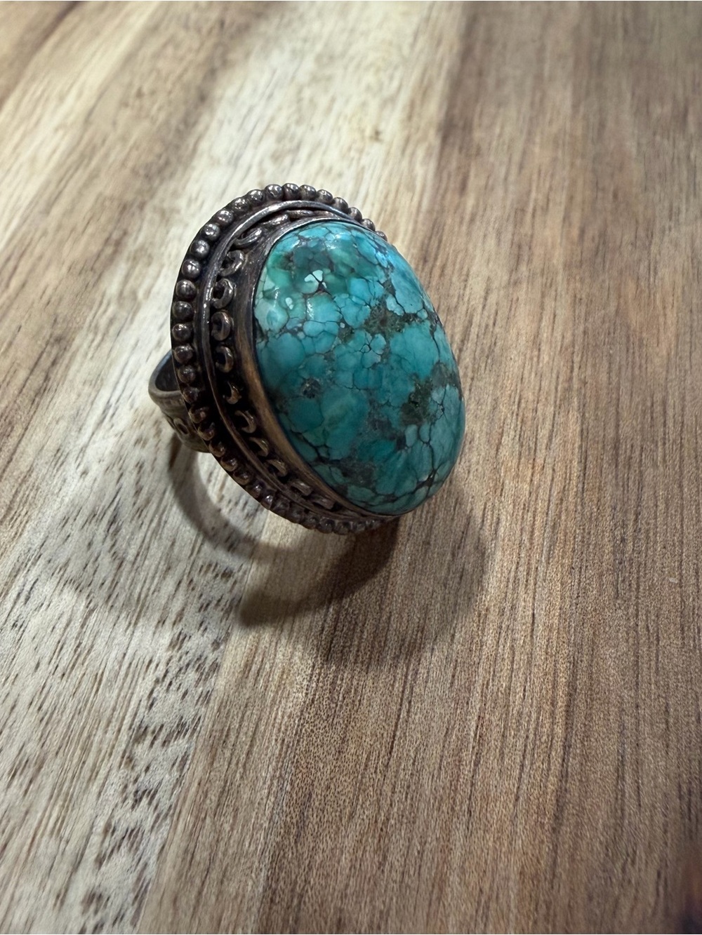 Turquoise Statement Ring - Blue Oval Gem in 925 Silver Setting